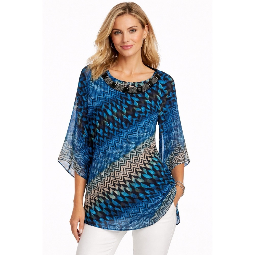 Alfani Geometric Print‎ Embellished Blouse size L